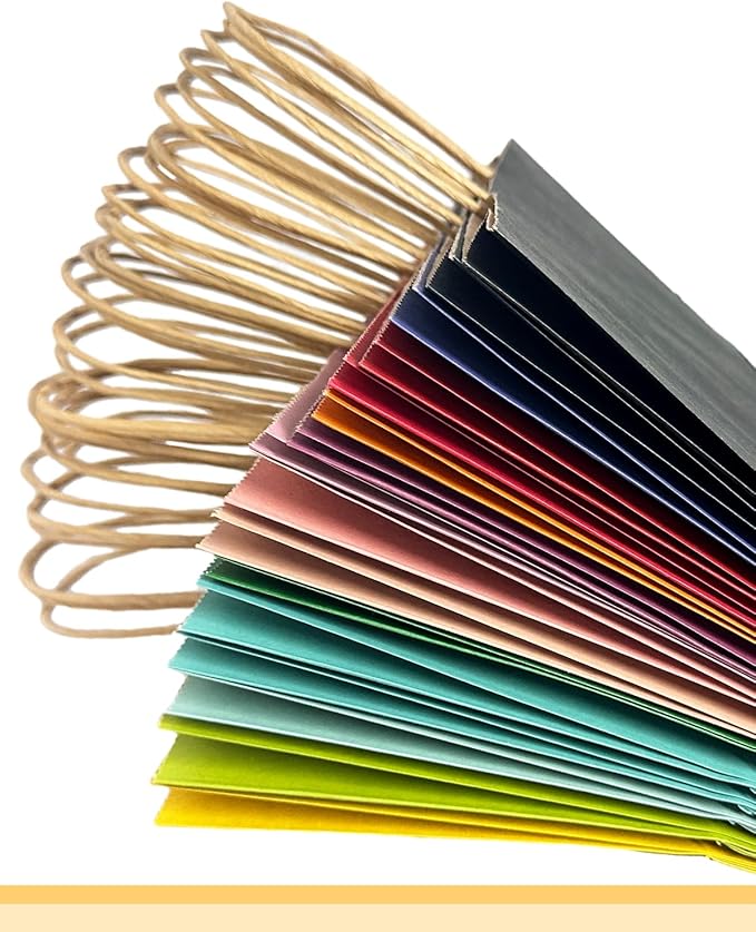 qiqee 100Pcs Wide Large Paper Gift Bags with Handles - 13"x4.5"x10" Kraft Small Party Bags - 16 Solid Colors