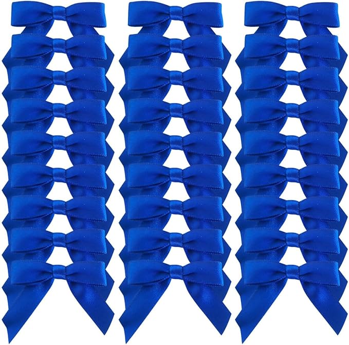 50pcs 1-1/2" Blue Satin Ribbon Bows Without Twist Ties for Gift Wrapping Packing Christmas Decoration (Blue)