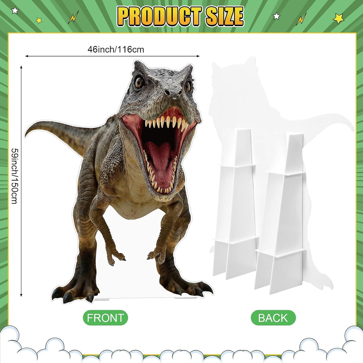 Capoda Life Size Dinosaur Cardboard Cutout Standee 43x59 in, Dino Kt Foam Boa...