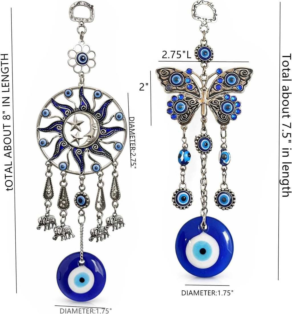 Betterdecor Turkish Blue Evil Eye Hanging Ornament, Butterfly & Sun Moon