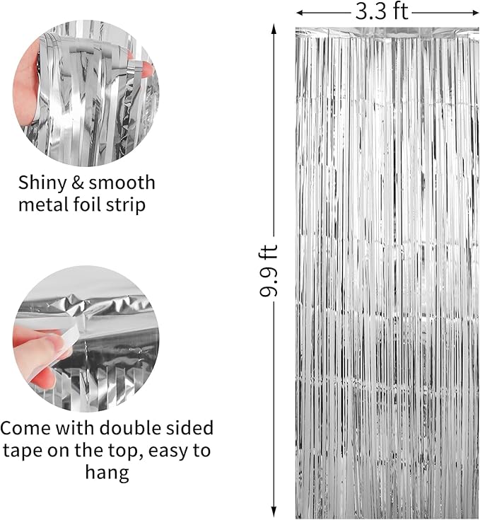 Crosize 8 Pack 3.3 x 9.9 ft Sliver Foil Fringe Curtains Party Decorations, Sliver Tinsel Curtain Backdrop for Parties, Door Streamers, Glitter Streamer Backdrop for Birthday Decoration
