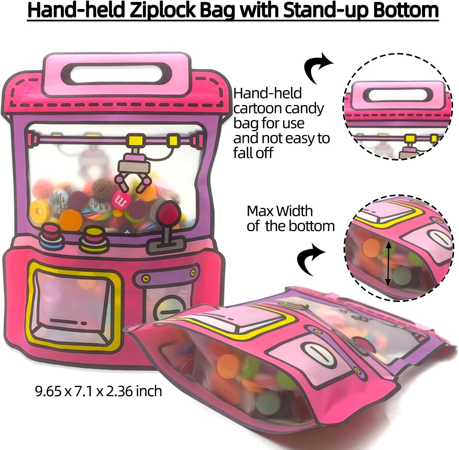 30PCS Cartoon Gift Bags with Handle Claw Machine Shape Goodie Bag Plastic Candy Cookie Storage Packaging For Wedding Birthday Baby Shower Party Supplies Snack Ziplock Seal Party Favor Bags