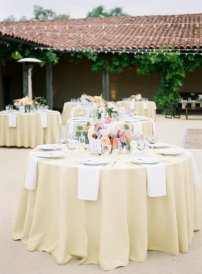 12 Pack 120 Inch Round Tablecloth, Beige Polyester Fabric Table Cloth for Round Table, Washable Tablecover for Wedding Party Dining Buffet Banquet Restaurant and Camping