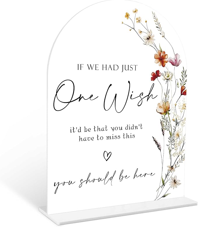 Boho Floral Wedding Memorial Sign, 6 x 8 Inch White Arch Acrylic Wedding Sign with Holder, Wedding Decoration, Wedding Supplies