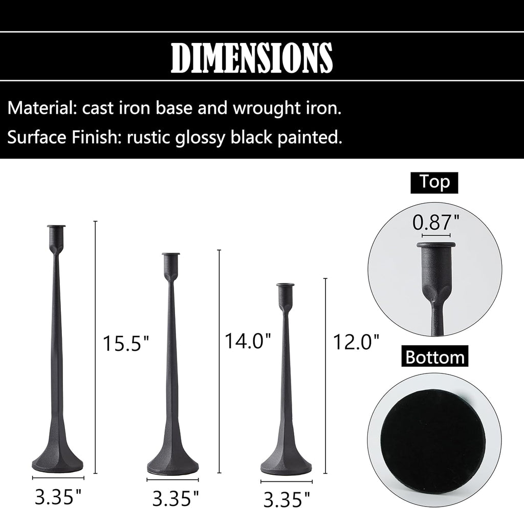 Denique Iron Taper Candle Holder Set of 3, Black Candlestick Holders Decorative Candle Stand, Tapered Candle Holders Tall Set for Wedding, Dining Table, Home Decoration (Black)