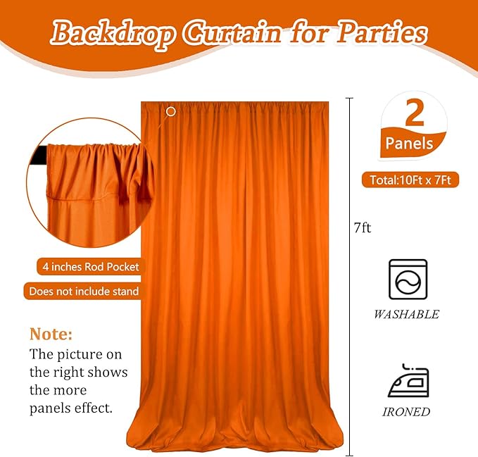 10 x 7 Feet Orange Backdrop Curtain for Partie, Background Curtains for Photoshoot, Birthday, Wedding, Halloween, Thanksgiving, Christmas Day, New Year Party Decorations 5Ft x 7Ft, 2 Panels