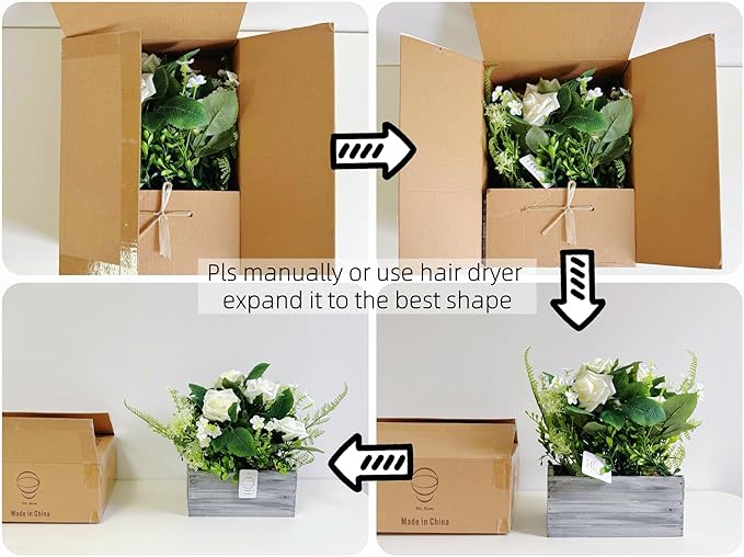 Artificial Flowers Plants Fake Rose Floral Arrangements in Pots for Home Wedding Table Centerpieces Indoor Outdoor Decoration (White)