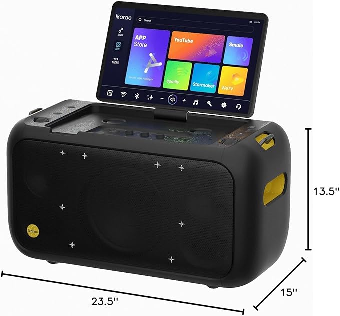 Ikarao Karaoke Machine for Adults, with Lyrics Display Built-in 13.3" Screen, Truly All in One Karaoke Machine with 2 Wireless Microphone (Hidden & Self Charging), 460W Bluetooth Speaker for Party, TV