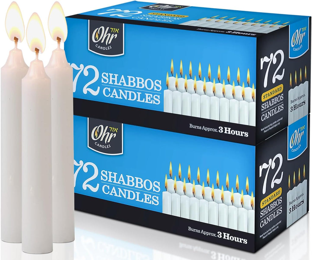 OHR CANDLES Shabbat Candles, Traditional Shabbos Candles, 3 Hour, 72 Count (Pack of 2) (144 Count)