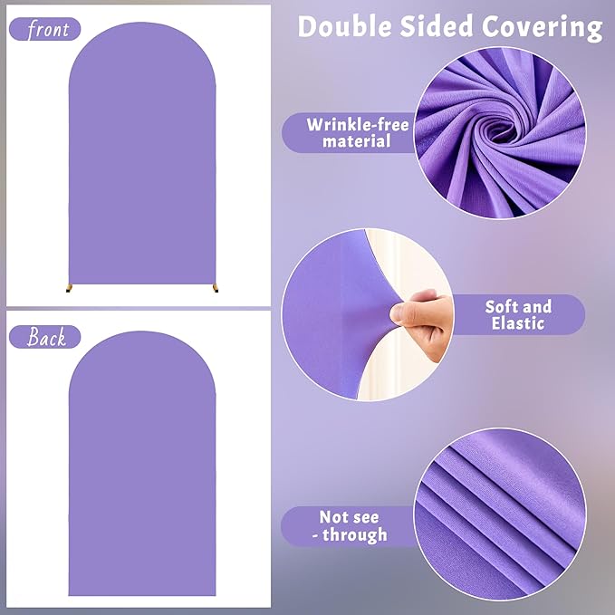 7.2FT Lavender Arch Backdrop Cover - Polyester Fitted Wedding Arch Stand Covers Round Top Chiara Arch Backdrop Cover for Birthday Party Banquet Photo Background Decoration