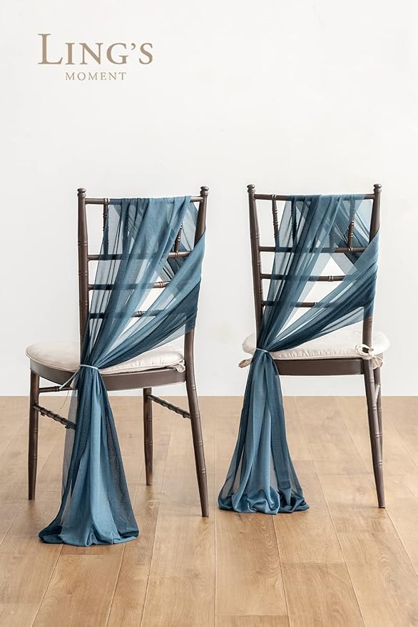 Ling's moment Wedding Chair Sashes Cover Aisle Decorations Draping Fabric Wrinkle-Free with Tie 16 Pcs Dusty Blue & Navy for Party Ceremony Reception Floral Arrangement Banquet Outdoor Decor