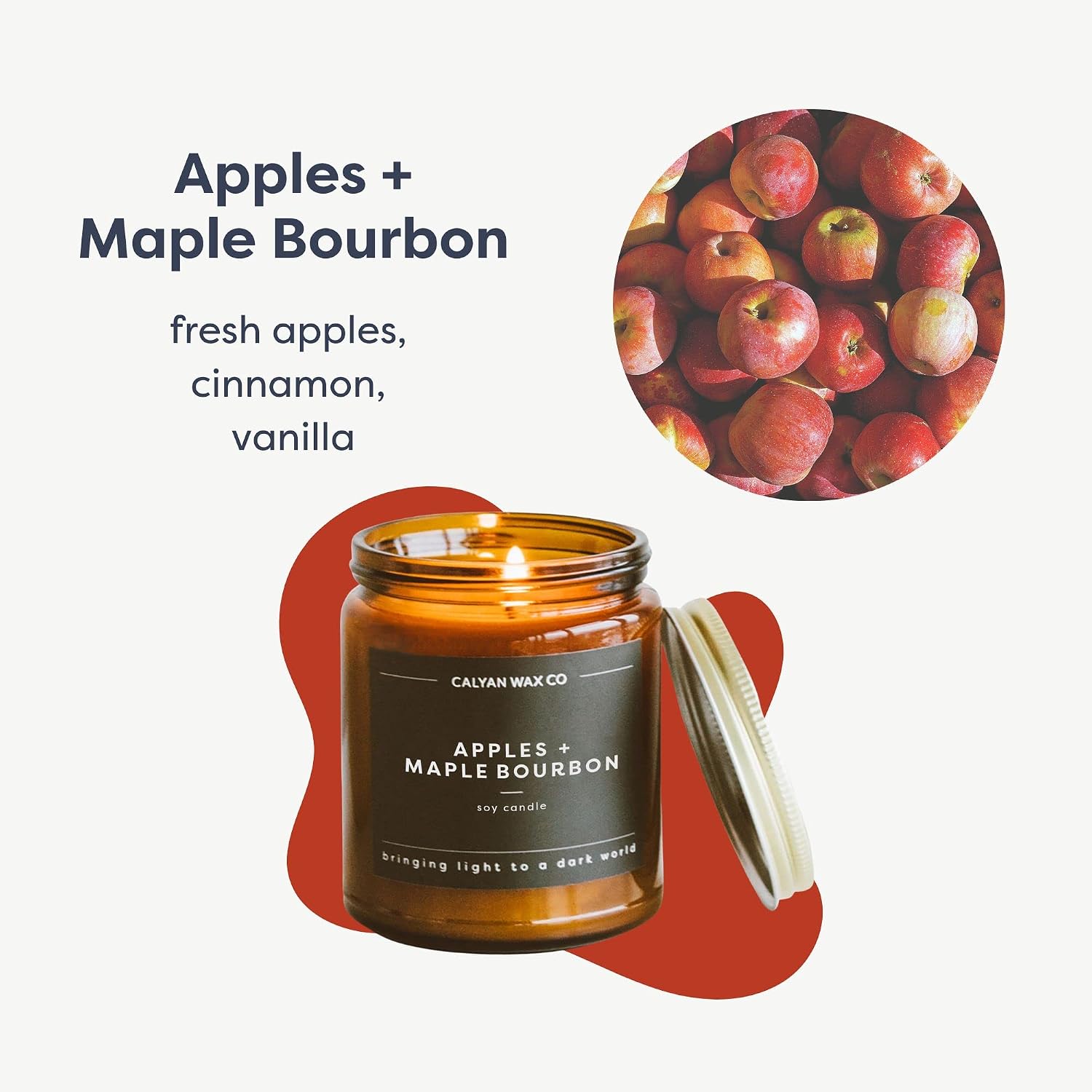 Calyan Wax Co. Apples & Maple Bourbon Scented Candle - 57 Hour Burn - Luxury Clean Soy Wax Candles - Long Lasting Amber Glass Jar Candle for Home - 7.2oz