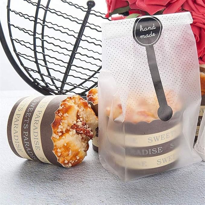 Cookie Bags for Packaging, Searik Translucent Plastic Cellophane Pastry Treat Bags for Party Gift Giving Bakery Bread Candy Chocolate Wrapping Goods with Stickers and Ribbon (3.5 x 8.8 Inches, 80 Pcs)