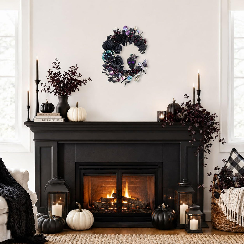18 inch halloween wreath for front door, iridescent showing dimensions