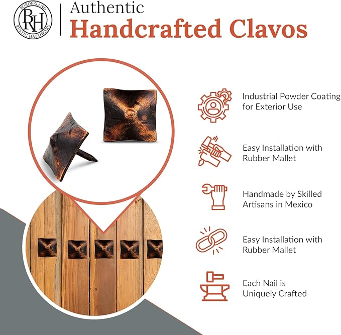 25 Pack 1" Square Head Iron Clavos Decorative Nails – Oil Rubbed Bronze – Handmade Rustic Square Fasteners for Farmhouse Shutters, Barn Doors, Shutters, and Gates – Ornamental Wood Accent