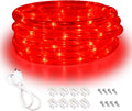 Outdoor 16ft Red LED Rope Lights, 120V IP65 Waterproof | 108 LEDs, IP65 PVC tube, ETL plug, clips and screws; connects up to 192ft for outdoor runs