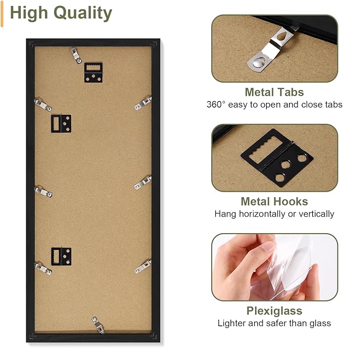 Vittanly 8x20 Collage Picture Frame, Displays 4Pcs 4x6 Pictures with Mat, Picture Frames Collage Wall Decor for Horizontal or Vertical Display, Black, 1 Pack