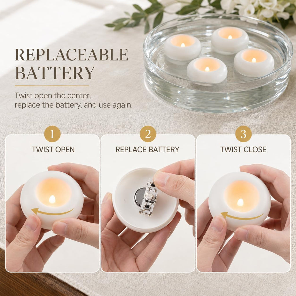 QQFCTOO 24 Pack LED Floating Candles, Water-Activated Flameless Candles, Waterproof Battery Operated Candles for Pool, Bath, Wedding, Party & Festival Decor