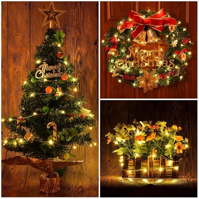 Battery Operated Starry Lights - 18FT 50 Micro LEDs, Warm White, Waterproof, Christmas Tree, Wreath, DIY Wedding