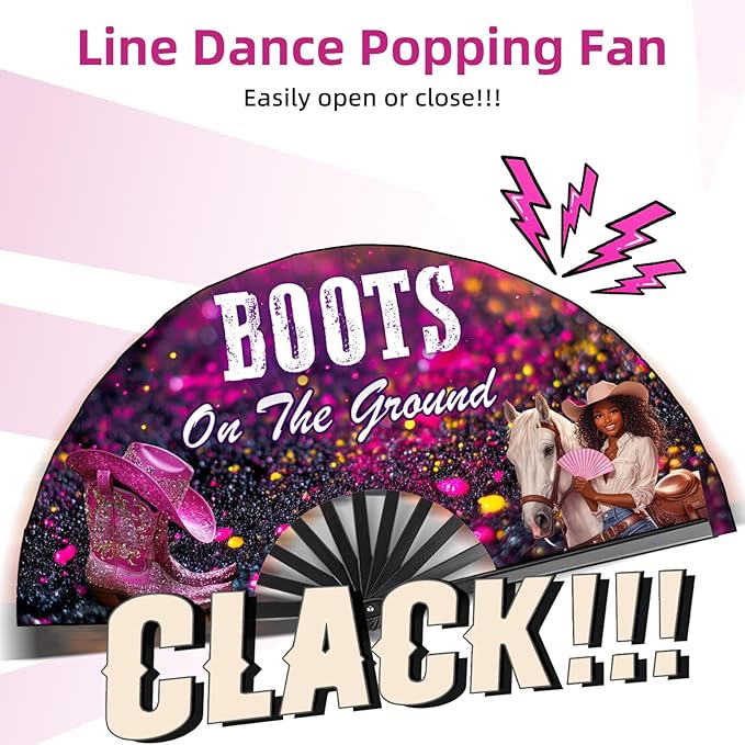 Boots on The Ground Hand Fan,2 Pack Clacking Fans for Line Dancing Folding Hand Classic,13'' Large Where Them Fans at Line Dance Popping Fan for Dance,Festival,Performance,Party