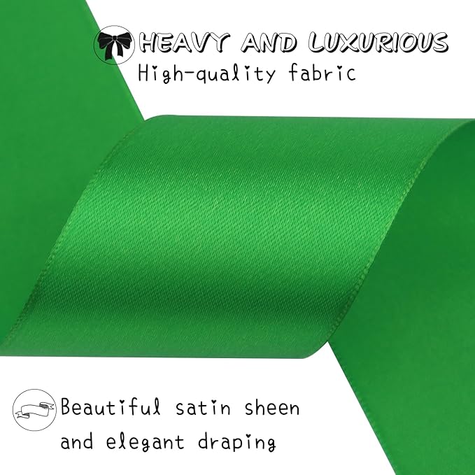 Green Solid Satin Ribbon 2 Inch 25 Yards Solid Polyester Fabric Ribbon for Gift Wrapping Wedding Christmas Baby Shower Birthday Party Decoration Handmade Immortal Flower Craft