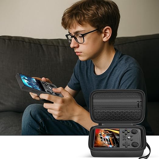 casmilee Retro Gaming Console Case for R36MAX Game Consoles, Handheld Gameboy Video Emulator Storage Holder Organizer, Portable Carrying Bag for USB Cables, SD Cards and Batteries (Box Only)