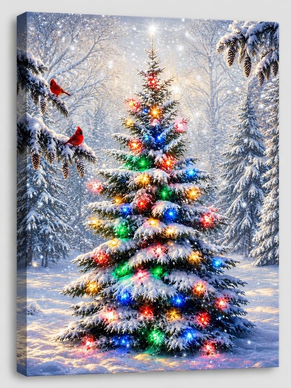 alottagifts christmas tree lighted canvas wall art print, main product view
