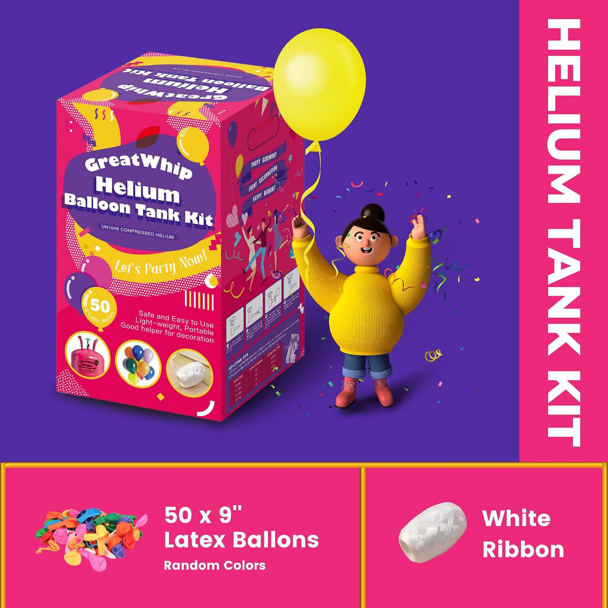 GreatWhip 13L Helium Tank for Balloons at Home, Up to 50 Latex Balloons