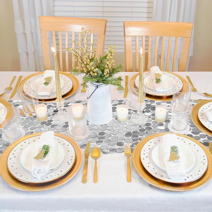 VHH Sequin Table Runner 12 x 108 inches Silver Table Runner, Glitter Runner for Party Wedding Birthday, Party Spring Easter Rustic, Birthday Supplies Decorations (1 Pack).