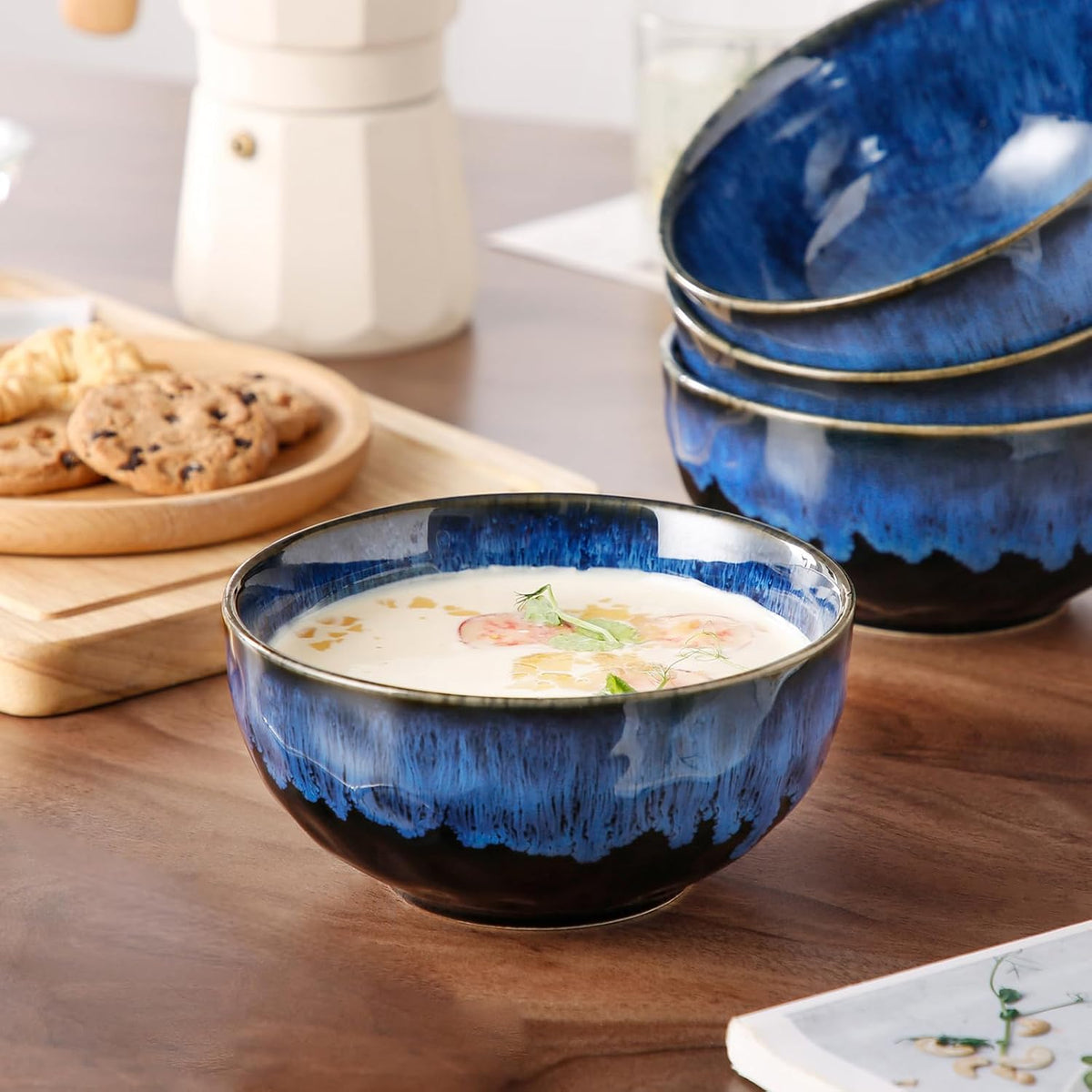 vancasso Starry 24oz Bowls for Soup, Ceramic Blue bowls Set of 4