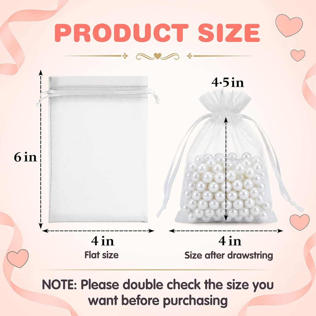 ANZNKU 50 Pack Organza Bags 4 x 6 inch White Small Gift Bag with Drawstring for Candy Jewelry Goodie Sachet Soap, Mesh Pouch Bulk for Wedding Party Favors Birthday Baby Bridal Shower & Graduation