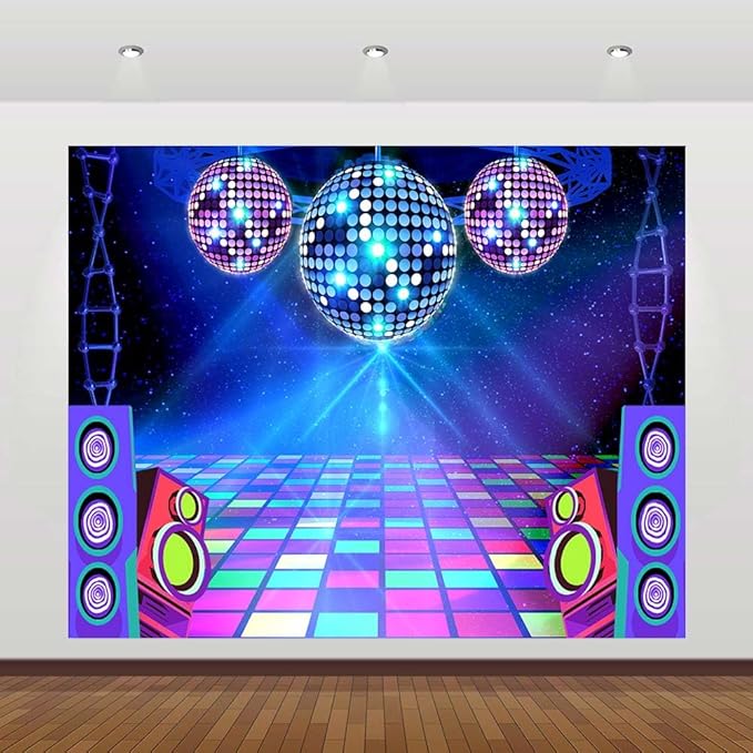 Dance Party Backdrop Retro 80s 90s Theme Stage Dance Ball Music Birthday Party Decoration DJ Photography Background 10 x 8 ft for Baby Shower Picture Photo Shoot Polyester Fabric