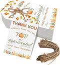 50pcs Thanksgiving Thank You Gift Tags, Friendsgiving Favor Tags with String for Teacher Staff Appreciation Favors Decoration (Appreciation)