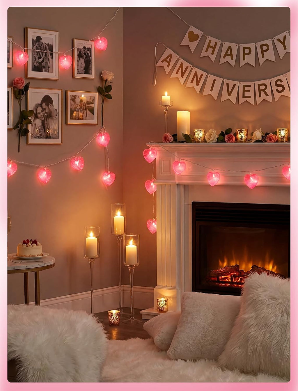 Valentine’s Day Heart String Lights Plug in, 8.5FT Pink LED Heart Lights for Indoor Outdoor Decor, Connectable Valentine Pink Fairy String with Soft Romantic Glow