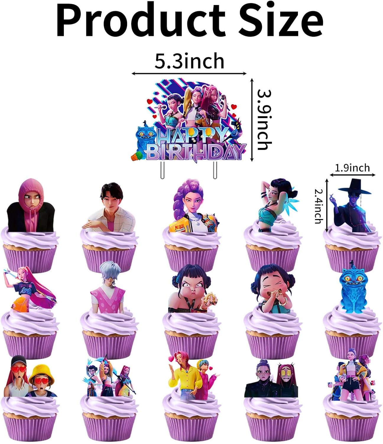 16Pcs Cute Anime Cake Decorations with 15pcs Cupcake Toppers, 1pcs Happy Birthday Cake Topper, Cartoon Themed Party Supplies, Perfect for Birthday Party Decorations