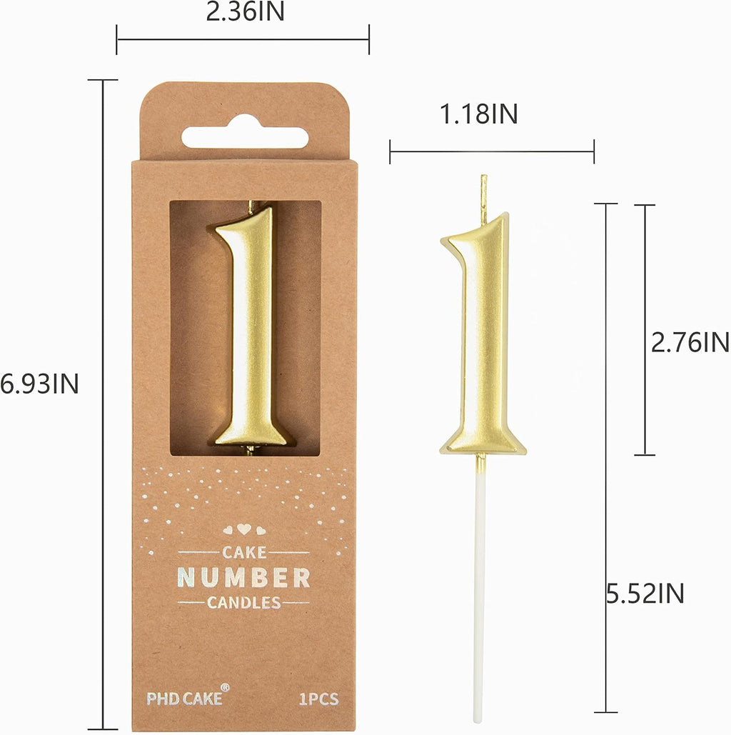 PHD CAKE 2.76 Inch Elegant Gold 1 Number Birthday Candles, Gold Number Candles, Cake Number Candles, Party Celebration