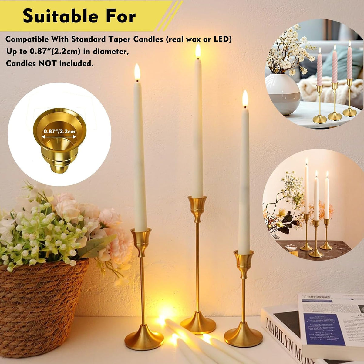 48Pack Brass Gold Metal Taper Candle Holders Vintage Candlestick Holder Set