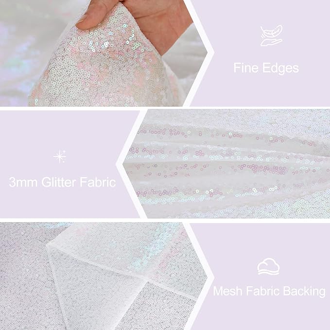 White Iridescent Sequin Table Runners 10 Packs 12x72 Inches Glitter Sparkly Table Runner for Birthday Wedding Party Baby Shower Event Decorations