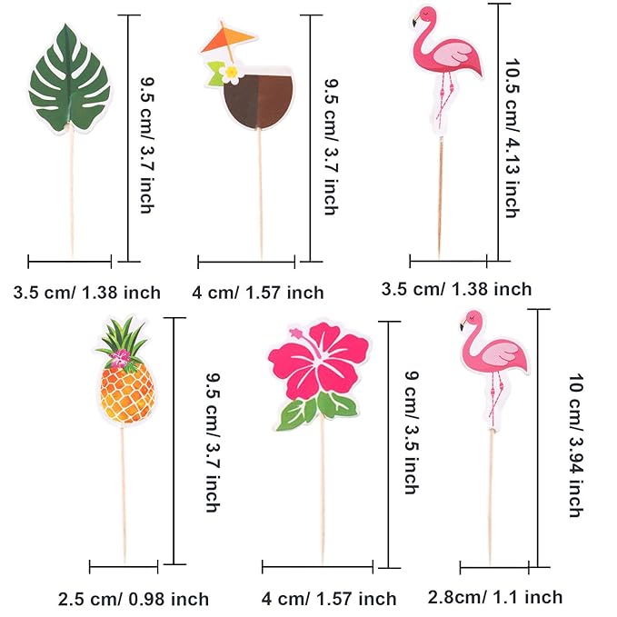 Luau Cupcake Toppers Tropical?Cake Decorations Hawaiian Toothpicks Sticks with Flamingo Pineapple Palm Leaves Shape Picks for Summer Beach Theme Party Favors Supplies, 6 Styles (144)