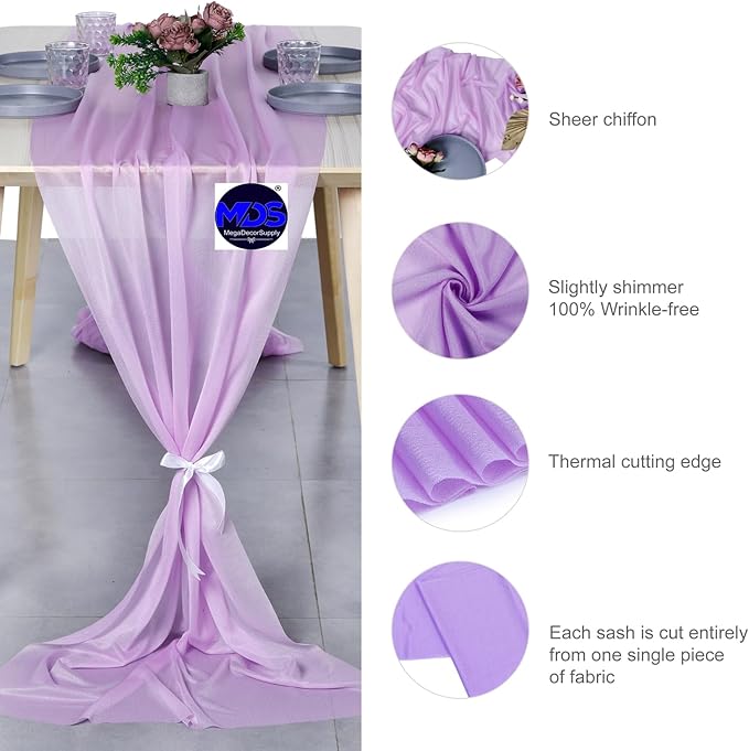 MDS Halloween Chiffon Table Runner - 20 Pack, 29 x 170 Inches, 14ft Each - Sheer Spooky Table Runners for Haunted House Parties, Trick-or-Treat Tables, Witchy Décor, Wedding & Events - Orchid