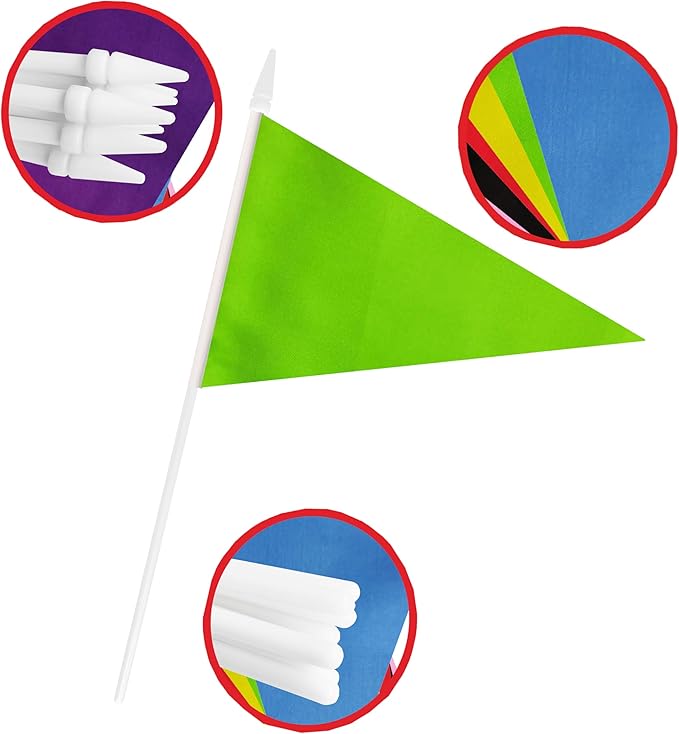 12 Pack Green Pennant Flags Small Mini Hand Held Solid Color Pennant On Sticks Flags with 12.6"Solid Pole & Spear Top,Party Events Celebration,School,Grand Opening,Kids Birthday,Sports Clubs,Flower Pot