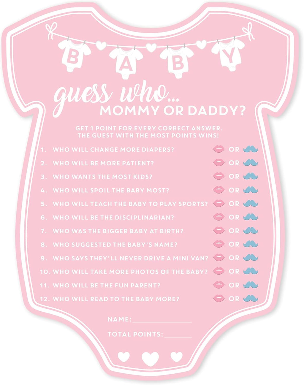 Party Hearty Baby Shower Games, Guess Who Mommy or Daddy - Pink Onesie | 50 Pink Onesie Cards, Guess Who Game, Fun Activity Cards, Baby Shower Activity