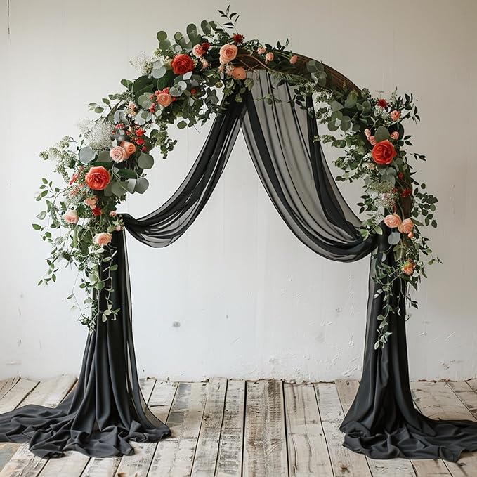 Wokceer Wedding Arch Draping 2 Panels 28.7" x 20FT Black Sheer Fabric Backdrop for Ceremony, Birthday Party, Bridal Shower Decoration