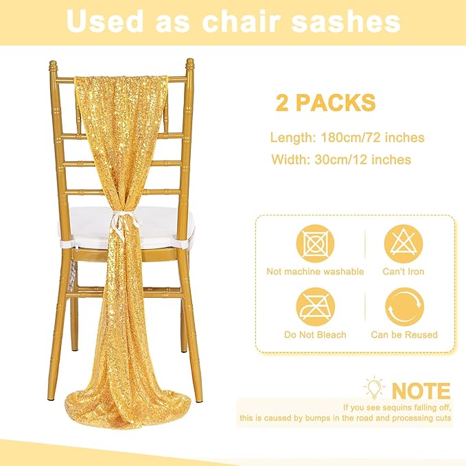 Sequin Table Runners 2 Pieces Gold Table Runners 12x72 Inch Glitter Dining Table Cover for Party Wedding Birthday Reception Banquet Decoration Spring Party Chair Sashes