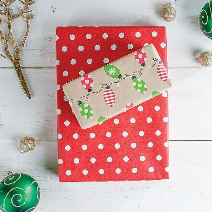 Current Kraft Light Bulb Double-Sided Rolled Christmas Wrapping Paper - Premium Jumbo 23-Inch x 32-Foot Gift Wrap Roll, 61 Square Feet Total