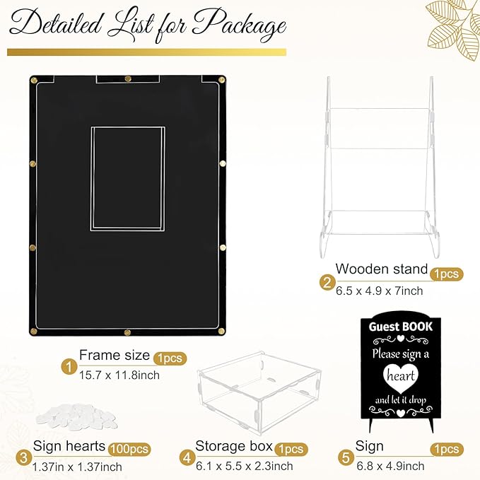AerWo Wedding Guest Book Alternative, Acrylic Guest Book Wedding Reception Wedding Heart Guest Book Drop Box with Picture Frame,100 Acrylic Hearts,Wedding Signs for Graduations Baby Shower Anniversary