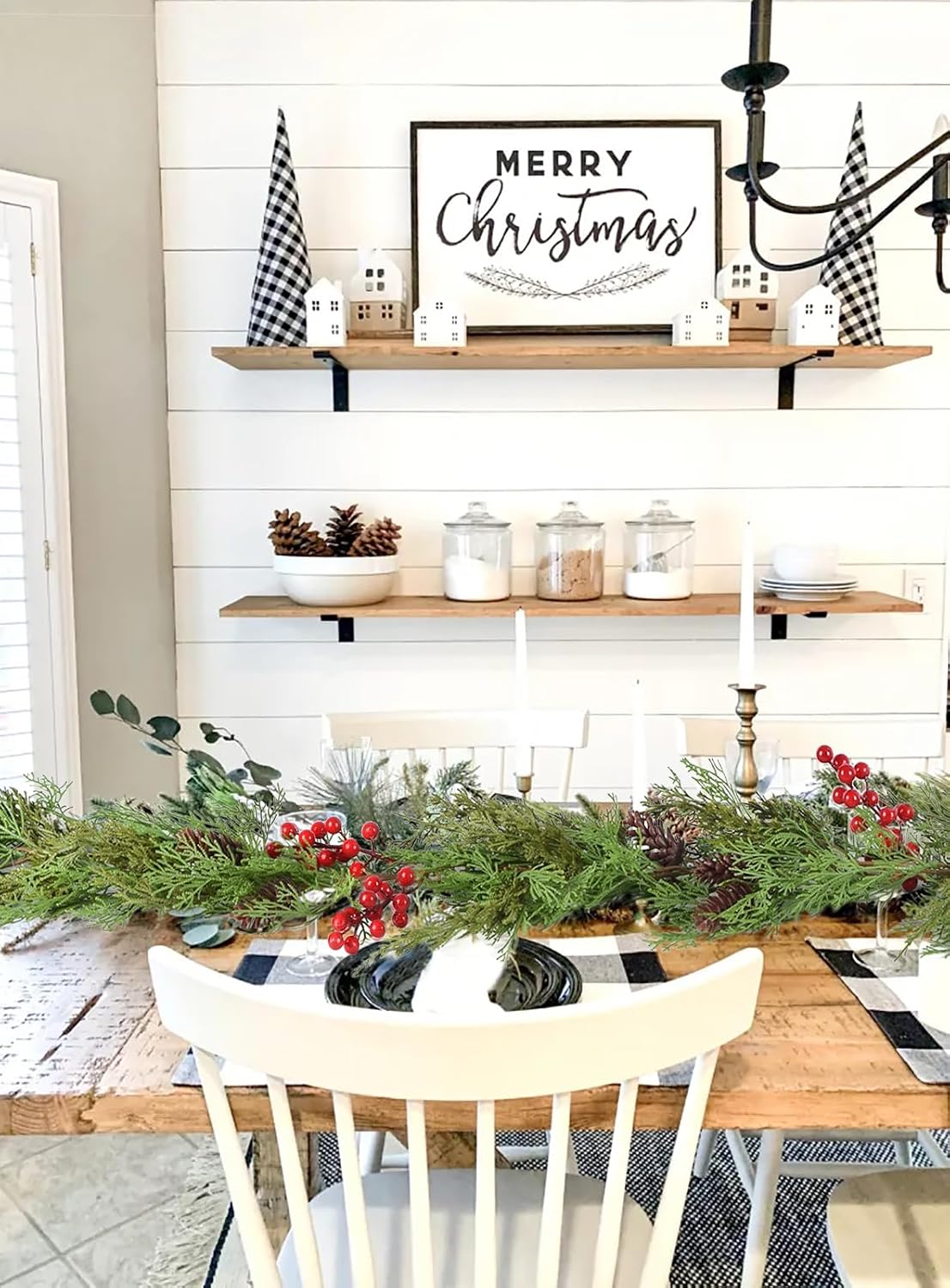 christmas pine garland, artificail greengery garland indoor outdoor on a desk or shelf