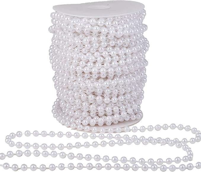6mm Crafts Faux Pearl Beads Garland Pearl Bead Roll Strand of Pearls to Decorate Floral Centerpieces Wedding Party Favor Christmas Tree(82 Feet White)
