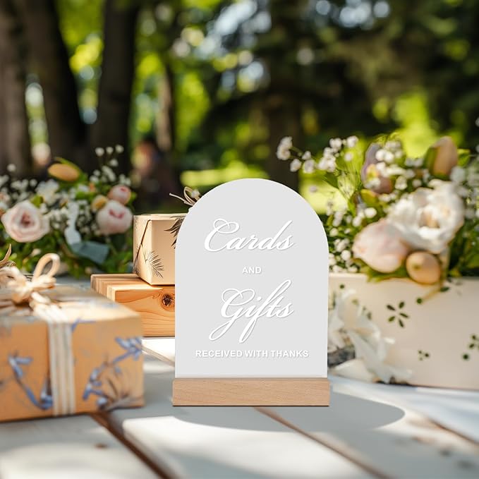 4pc Wedding Sign Set - Acrylic Guest Book Signs with Wood Stand, 5x7" Cards & Rustic Wedding Decor