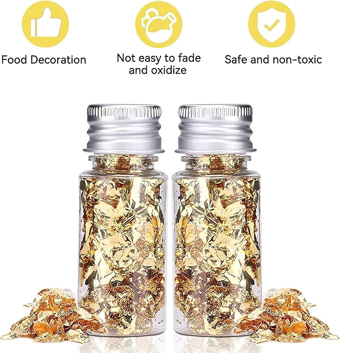 Edible Gold Leaf, Gold Leaf Cake Decoration Gold Flakes Food Gold Foil Decoration Baking Gold Foil Decor Chocolates Decor Gold Leaf Sheets for Cooking Dessert Decoration Crafts Makeup (4Pcs)